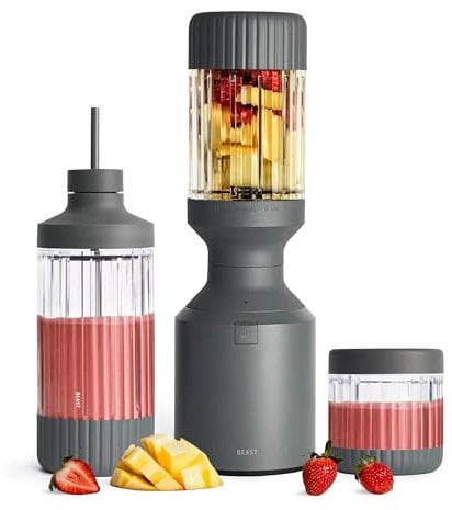 Beast Mega 1200 | Premium Countertop Blender | Smoothies, Shakes, Sauces, Dips, Soups | Blends Ice and Frozen Fruit | XL Vessel | Extra Vessels, Straw System Included | 1200W | (Charcoal)