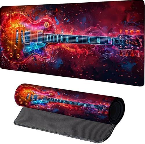 Red Mouse Pad, Guitar Gaming Mouse Mat with Stitched Edges, Extended Desk Mat with Waterproof Non-Slip Rubber Base, Mousepad for Desk Accessories and Pc Accessories, Gifts for Men 1600x800x3mm L-6838