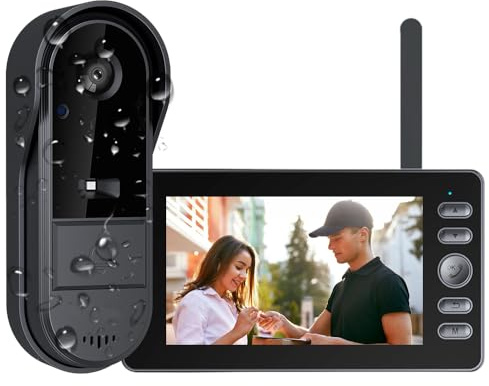 4.3'' Wireless Video Doorbell with Display Monitor, No WiFi No App Needed, No Monthly Subscription, Two-Way Audio Video Intercom, 170° Wide Angle IP65 Waterproof Security Camera Doorbell