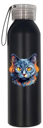 Botella de agua con diseño de gato azul ruso, botella aislada, botella de agua de acero inoxidable