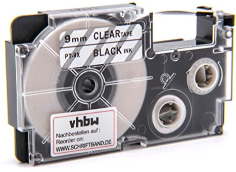 vhbw Schriftband-Kassette Ersatz für Casio XR-9X | XR-9X1 für Etiketten-Drucker 8m x 9mm Schwarz auf Transparent
