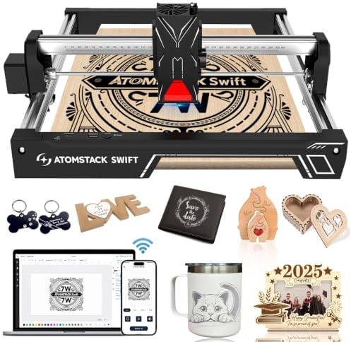 ATOMSTACK Swift laser Graviermaschine für Anfänger, 7000mW Laser Cutter, 300×300mm Gravurbereich, Kostenlose AtomStack-Software und App, Hohe Präzision Lasergravierer für Holz und Leder (Swift 7W)