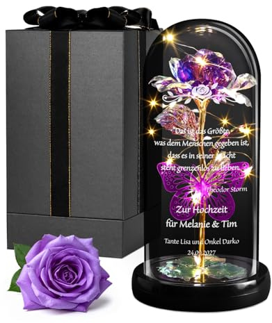 Maverton Rose Eternelle sous Cloche LED avec Gravure - Rose Immortelle avec Éclairage LED - Idee Cadeau Couple - Cadeau Personnalisé Amour pour Amis Saint-Valentin Mariage - Citation