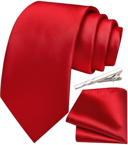 Ailisus Krawatte Herren Klassisch Einfarbige Krawatten und Einstecktuch Krawattenklammer Set Für Hochzeit Party Business 3PCS