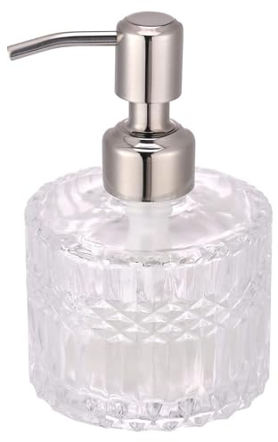 Petit Plat en céramique Distributeur De Savon avec Pompe en Acier Inoxydable, Design Cristal Transparent, Vintage Et Élégant, Rechargeable, for Liquide Vaisselle Porte-Savon égouttoir(Style 5)