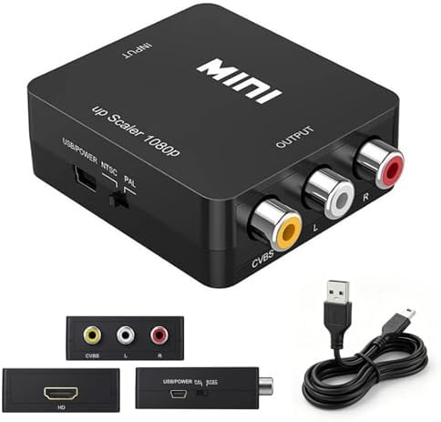 MIMISOLA Adattatore HDMI RCA, 1080P Convertitore HDMI RCA, Supporta PAL/NTSC con USB Cavo per Xbox 360/One, PS3, PS4, N64, Snes, NES, PSP, DVD, VHS