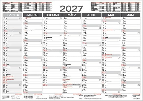 Tafelkalender A4 2027: 14 Monate auf Vorder- und Rückseite I Ferientermine und Feiertage