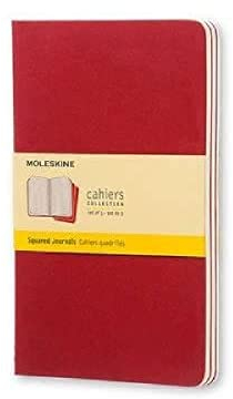 Moleskine Cahier Notizhefte (kariert, Large, Kartoneinband) 3-er-Set preiselbeerrot