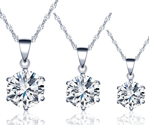 Unendlich U Fashion Damen Halskette 925 Sterling Silber sechs Klaue Zirkonia Anhänger Kette mit Anhänger, Silber, 3 Stücke