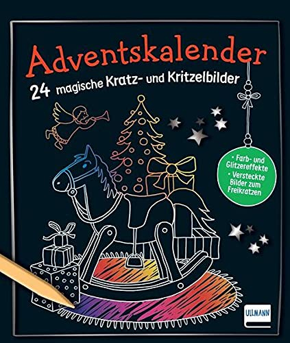 Adventskalender 24 magische Kratz- und Kritzelbilder: 24 weihnachtliche Kratzkarten mit Farb- und Glitzereffekten und versteckten Bildern zum Freikratzen für Kinder ab 5 Jahren