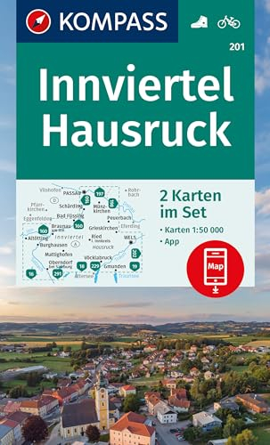 KOMPASS Wanderkarten-Set 201 Innviertel, Hausruck (2 Karten) 1:50.000: inklusive Karte zur offline Verwendung in der KOMPASS-App. Fahrradfahren.