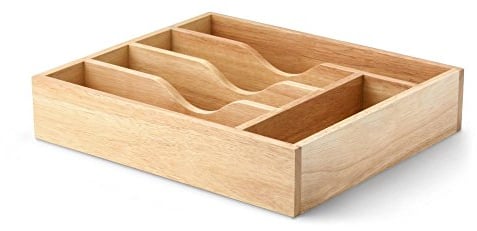Continenta Besteckkasten aus Gummibaumholz mit 5 Fächern, Besteckeinsatz, Besteck-Schubladeneinsatz, Größe: 35 x 30 x 7 cm