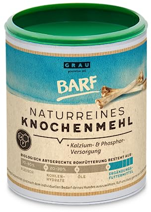 GRAU - das Original - 100 % Naturreines Knochenmehl vom Rind, natürliches Calcium für Knochenaufbau & Gelenke, 1er Pack (1 x 400 g), Ergänzungsfuttermittel für Hunde & Katzen