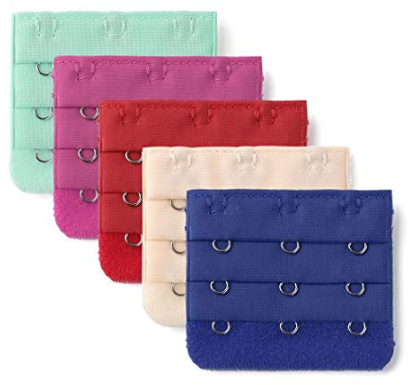 sourcing map 3 Hook 3 Row Stretchy Bra Strap Extenders Buckle Hooks Bra Band for Women Beige-Red-Royal Blue-Turquoise-Fuchsia 5 pcs