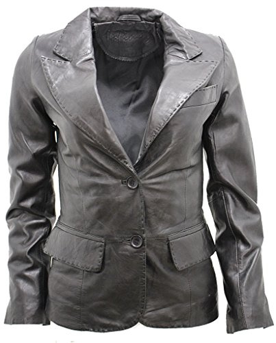 Infinity Ladies Casual Black Leather Blazer Jacket 18