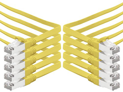 1m - jaune - 10 pièces Câble plat CAT.7 Gigabit Ethernet LAN (RJ45) câble réseau câble brut (10Gbit/s) câble d'installation plat mince compatible avec Cat.5 - Cat.5e - Cat.6