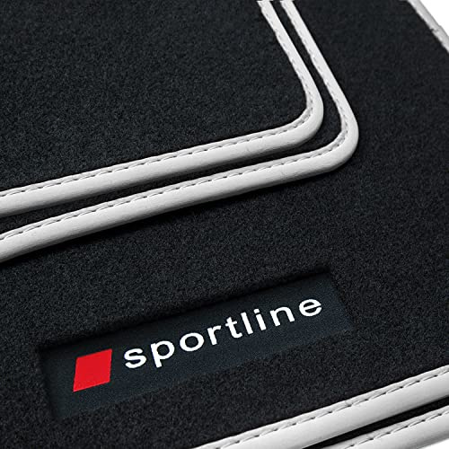 teileplus24 PV303 Fußmatten Sportline Design kompatibel mit Seat Leon 2 1P 2005-2012 Bandeinfassung Ziernähte, Bandeinfassung:Silber