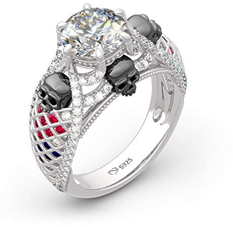 Jeulia 5 Karat zweifarbige Schädelringe für Frauen Sterling Silber Bunte Diamant-VerlobungsringeRundschnitt Halo Zirkonia Hochzeit Braut Versprechen Ringe für Sie (56 (17.7))