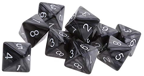 Tenlacum 10 x 8-seitige D8-Würfel, polyedrisch, für Dungeons and Dragons, Rollenspiele, Würfel, Geschenk, schwarz