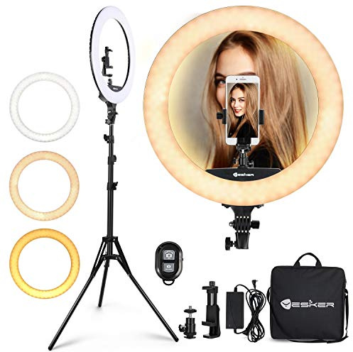 ShallWe - Anello luminoso per selfie da 20,3 cm, con supporto per treppiede e supporto per telefono cellulare, per live streaming/trucco, mini luce ad anello per fotocamera a LED per YouTube Video