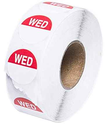We Can Source It Ltd – Wednesday Day Dots Food Labels (Red) – 1000 Removable Self-Adhesive Stickers with Dispenser Box – Food Rotation & Hygiene Labels for Kitchens, Restaurants & Catering