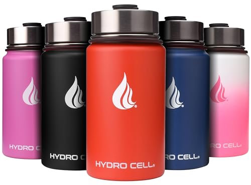 HYDRO CELL Stainless Steel Water Bottle w/Straw & Wide Mouth Lids (40oz 32oz 24oz 18oz) - Keeps Liquids Hot or Cold with Double Wall Vacuum Insulated Sweat Proof Sport Design (Mandarin 14oz)