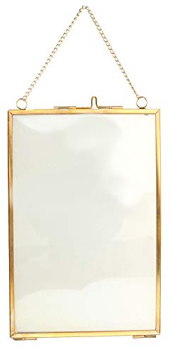 Marco de fotos de Hileyu, dorado, 15x20cm, para colgar en la pared, con cadena, doble cristal, para fotos, tarjetas, obras de arte, flores prensadas