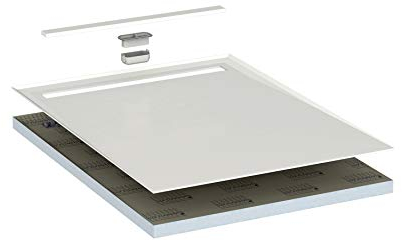 LUX ELEMENTS abgedichteter Duschboden 120 x 90cm Grau/Weiß I Hartschaum Duschbodenelement mit Bodenablaufrinne inkl. fugenlosem Oberflächenelement & Abdecksteg