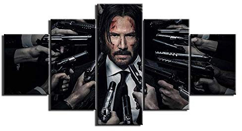 PWJFD Bilder 5 Teilig Leinwandbilder John Wick Malerei XXL Wanddekoration Design Wand Bild Modern Wandbilder Kunstdruck Wohnzimmer Home Dekorative Geschenke