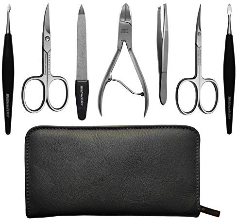 7 Teilig Solingen® Weltmeister® Maniküre Pediküre Set mit Echtleder Etui Schwarz