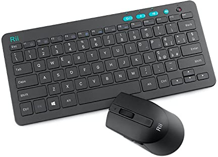 Rii RKM709 Wireless (ITALIENISCHES LAYOUT),Kabellose Tastatur und Maus-Set, geräuscharme und kompakte Multimedia-Tastatur mit einstellbarer Höhe, Maus mit einstellbarer Empfindlichkeit, USB-Empfänger