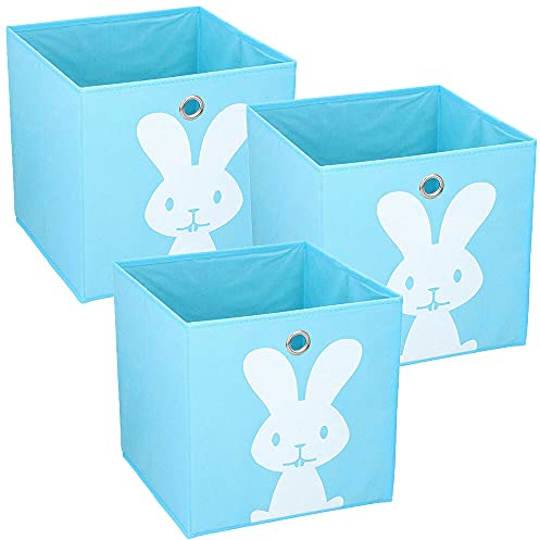 Murago 3er Set Aufbewahrungsbox ca. 28x28x28 cm - Blau Hase Kinder Spielzeugkiste Kinderzimmer Faltbox Kiste Truhe Würfel Regalkorb faltbar