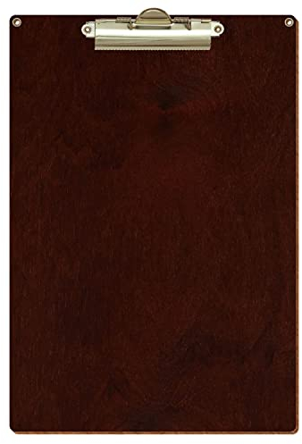 Bütic Holz Klemmbrett Standardform Nussbaum dunkel für DIN A3 A4 A5 A6 mit 2 Ösen aus 3 mm starkem Birkensperrholz mit Klarlack versiegelt, Format:A4 hoch, Klemme:Zahnklemme gold