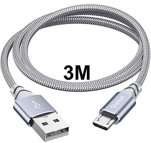 Siwket - Cable micro USB 3M, cable de carga USB A a micro trenzado de nailon, cable de carga Android compatible para Samsung Galaxy S7 S6 Edge J7 J5 J3, Redmi Note 5, Huawei, Sony, LG, Kindle, PS4