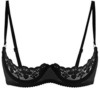 Agoky Women's Sexy 1/4 Cup Lace Bra Padded Unlined Underwire Push Up Balconette Every Day Bra Black A L