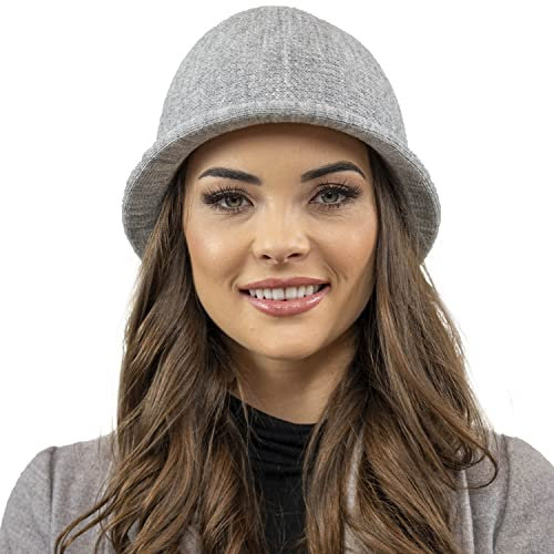 VIVISENCE Damen Winter Hut Mit Klassischem Stil Herbst Warme Strickmütze Garn Mit Wolle Perfekte Passform Wintermütze Für Frauen Modell 7044, Hellgrau,Einheitsgröße