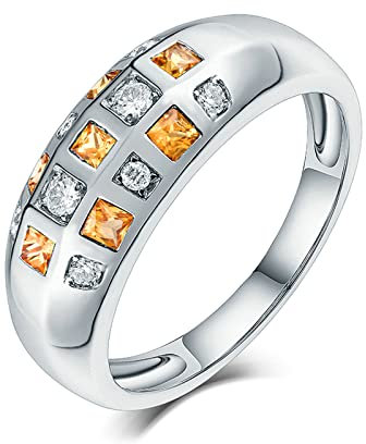Beydodo Trauring Weißgold 750, Damen Ring mit 0.36ct Gelber Saphir Ring Gr.49 (15.6), Hochzeitsring Ehering Diamant Nickelfrei
