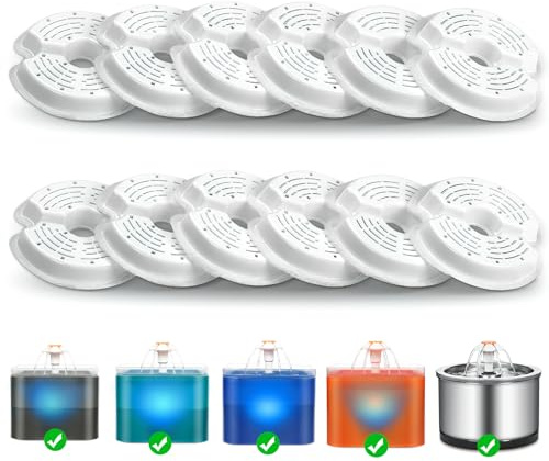 VinDox Lot de 12 filtres pour fontaine à boire de 2,5 L en forme de fleur de chat, convient pour chat/chien, fontaines en acier inoxydable, triple filtre filtrant
