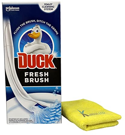 Toilet Duck Fresh Brush with Holder-Toilet Bowl Cleaner Starter Kit- Include 4 Duck Fresh Brush Refill With Microfiber Cleaning Cloth Size:30 x 40 cm