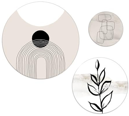 artissimo Bilder-Set rund 3-teilig AG5317 – Wandbilder Kreise 55/40/25 cm, moderne Bilderwand abstrakte Kunst, Wanddeko Beige Schwarz