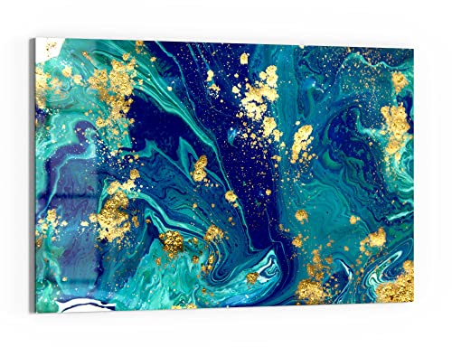 DEQORI Glasbild Echtglas | Motiv Marmor mit Goldakzent | horizontal einteilig 90x60 cm | schöne Dekoration | Wandbild für Wohnzimmer, Schlafzimmer, Flur & Küche | moderne Wanddeko
