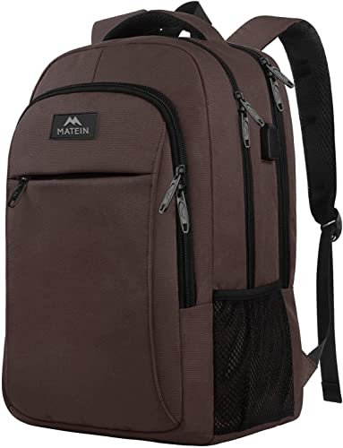 MATEIN Sac à Dos Ordinateur, 15.6 Pouces Sac a Dos Homme Femme Imperméable avec USB Charging Port, 32L Sac a Dos PC Portable Antivol pour Travaille Affaire Loisir Collège, Marron