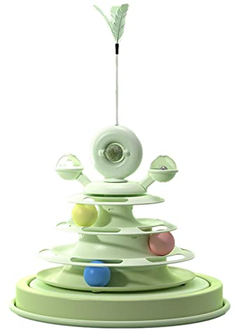 Ball Track Katzenspielzeug | 360 ° drehbarer Katzen-Plattenspieler, 4 Stufen, drehbar, Windmühle mit Katzenfedern, Teasers und Katzenminze für Übung