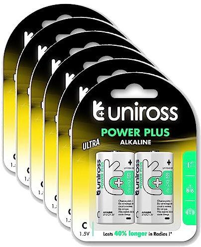 UNIROSS Pack de 6 x 2 Piles Alcalines C-LR14 Power Plus 1,5V