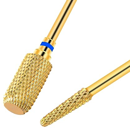 CGBE 2 Stück Nagelfräser Aufsätze, Wolframcarbid Hartmetall Nagelfräser Bits Mittlere Körnung Entfernen Gel Acryl Nagelhaut, 3/32 Zoll Gold Fräser Bits für Maniküre Pediküre, Zylinder + Schirm Form