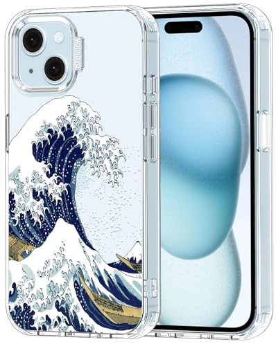 MOSNOVO Case for iPhone 15 Plus / 14 Plus [Buffertech 6.6ft Military-Grade Drop Protection] [Anti Peel Off Tech] Clear TPU Bumper Phone Case Cover Design - Great Wave