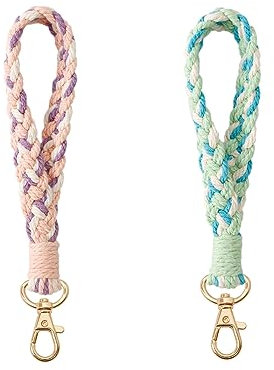 Poagoep Makramee-Schlüsselanhänger, Boho-Stil, handgefertigt, Handgelenk-Schlüsselband für Frauen, Bunt_b, Medium