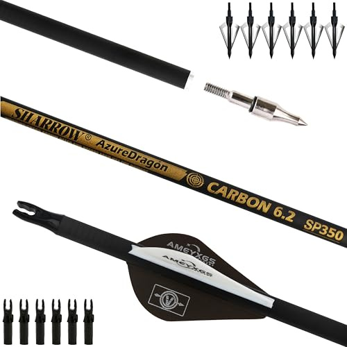AMEYXGS 30 Reine Carbonpfeile Jagdpfeile 12Pcs - mit 100 Grain Spitzen, 2 Zoll Gummi Pfeilfedern fur Compound & Recurve Bogen Outdoor Jagd‌ mit Zubehörtasche‌