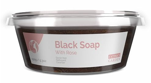 Fatima's Garden Savon Noir à l'Huile de Rose - Exfoliant Naturel, 150g