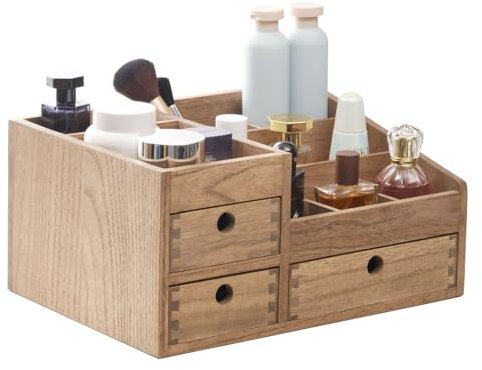KIRIGEN Makeup Organizer Storage Drawers Wood Cosmetic Organisers for Lipsticks, Jewelry, Nail Care Skincare Storage Box for Dresser & Desktop Large Capacity (HZG-DBR)